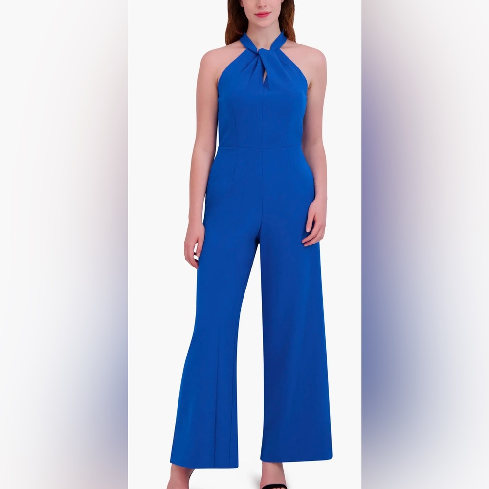 Halter Neck Wide Leg Jumpsuit-Blue size 4